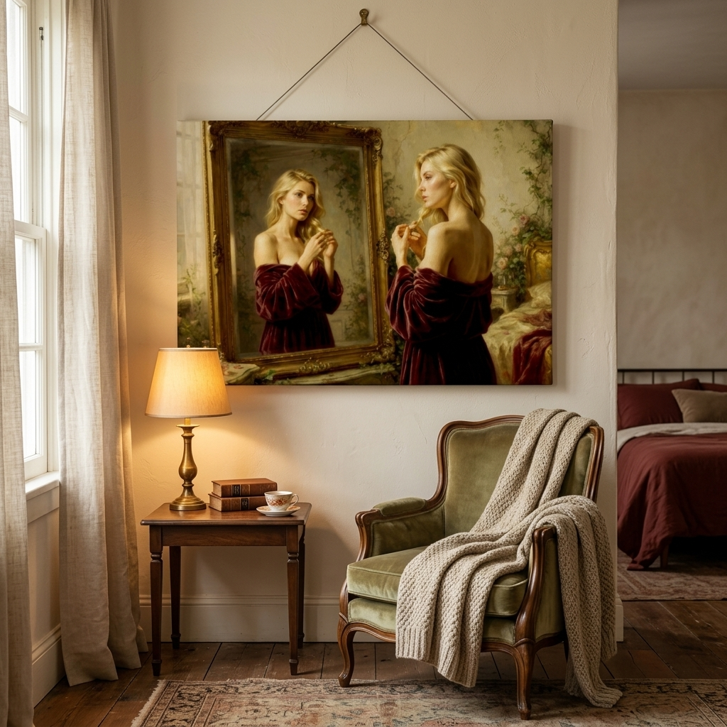 "Overgrown: The Mirror " Classical Study Matte Canvas Print | Fine Art Studio Portrait