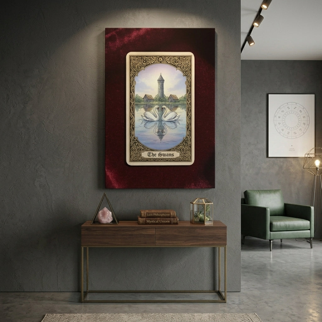 Canvas Tarot artwork of Swans on a wall in a modern interior setting
